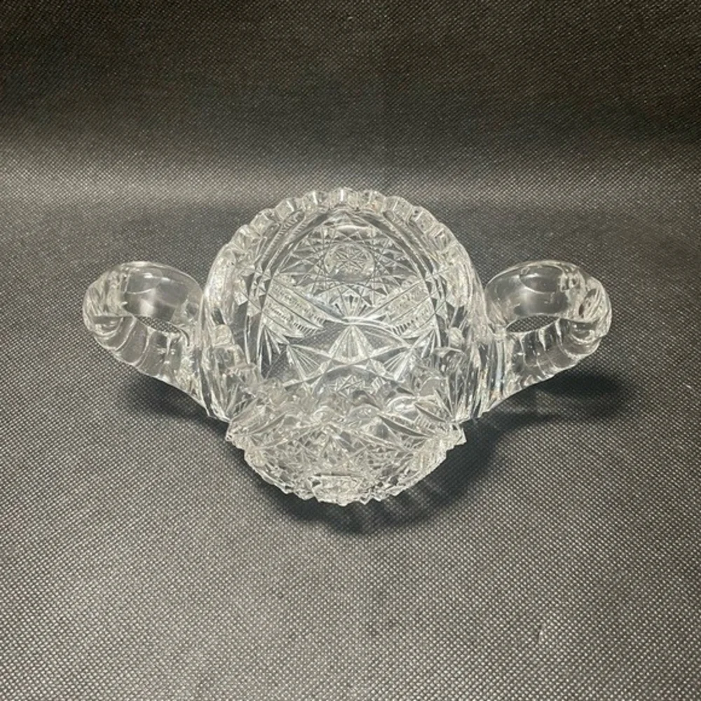Vintage Brilliant Cut Crystal Sugar Bowl with Handles 6.5”x4” Rare Find